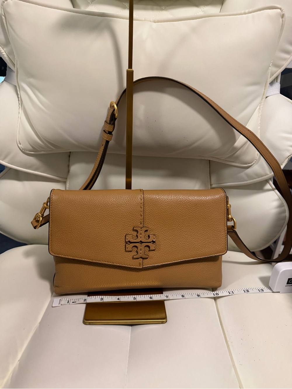 Tory Burch McGraw Pebbled Leather Tan Crossbody